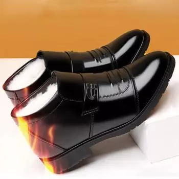 Осенне-зимняя хлопковая обувь для мужчин, теплая нескользящая хлопковая обувь для пожилых людей среднего возраста с первым слоем из коровьей кожи 45 чёрный