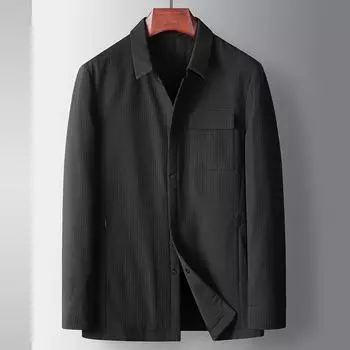 Осенне-зимняя хлопковая рубашка с лацканами, однотонная куртка для среднего и молодого возраста, для бизнеса и отдыха, утолщенная куртка 170 чёрный
