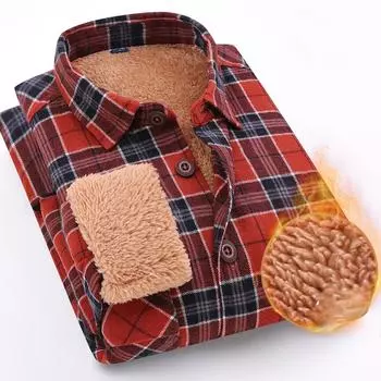 Осенне-зимняя хлопковая рубашка, трендовая клетчатая рубашка из овечьей шерсти, утолщенная, теплая, для мужчин M красный