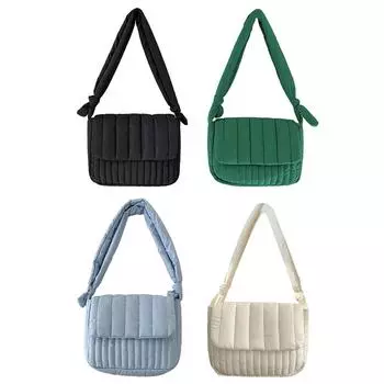 Осенне-зимняя хлопковая сумка через плечо, женские сумки большой вместимости, стеганая сумка на плечо с мягкой подкладкой, дизайнерская повседневная дорожная сумка чёрный