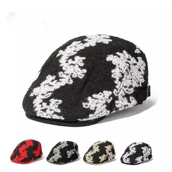 Осенне-зимняя хлопковая жаккардовая шапка Belle, женская модная тенденция, ретро-вязаная шапка с утиным язычком, теплая шапка художника 56-58cm белый