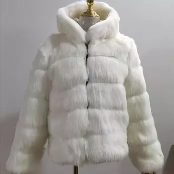 Осенне-зимняя искусственная лисья шерсть с капюшоном для отдыха, средняя длинная шуба женская S белый