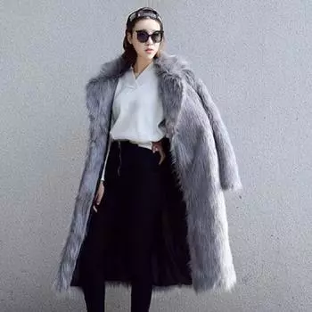 Осенне-зимняя искусственная шуба женская длинная искусственная шуба из лисьего меха S серый