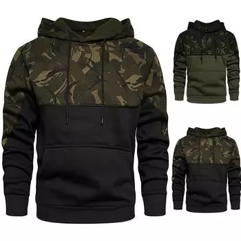 Осенне-зимняя камуфляжная мужская толстовка с длинным рукавом для отдыха, блузка с капюшоном XXL чёрный