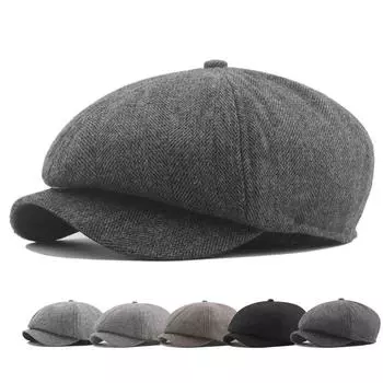 Осенне-зимняя кепка-берет из хлопка и шерсти для среднего возраста, восьмиугольная кепка хаки