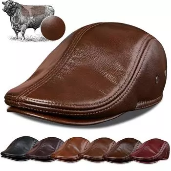 Осенне-зимняя кепка из натуральной кожи для мужчин из коровьей кожи M