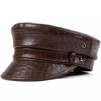 Осенне-зимняя кепка первого слоя из коровьей кожи, кепка для газетчика, тонкая мужская и женская кепка с плоским верхом в стиле хип-хоп, шляпа капитана L(55-56cm) коричневый