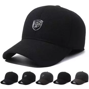 Осенне-зимняя кепка среднего возраста, мужская бейсболка, бархатная толстая уличная бейсболка с защитой ушей, козырек Side Marker чёрный