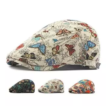 Осенне-зимняя кепка женская с вышитым принтом бабочки бежевый