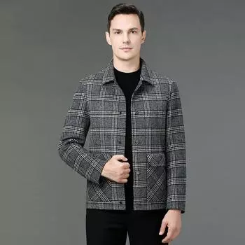 Осенне-зимняя клетчатая двусторонняя куртка мужское шерстяное пальто мужская повседневная деловая одежда мужская куртка с воротником-стойкой 170