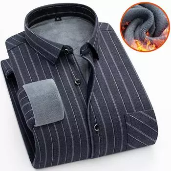 Осенне-зимняя клетчатая и флисовая плотная рубашка для мужчин с длинным рукавом, теплая повседневная рубашка для молодых мужчин, двухсторонняя флисовая рубашка L белый