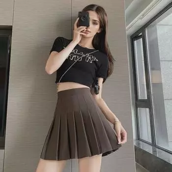 Осенне-зимняя клетчатая плиссированная юбка с высокой талией для женщин - новый стиль JK, короткая длина S белый