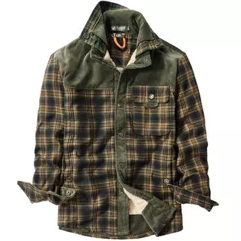 Осенне-зимняя клетчатая рубашка мужская с длинными рукавами в корейском стиле вельветовая повседневная рубашка куртка из утолщенного бархата и овечьей шерсти M