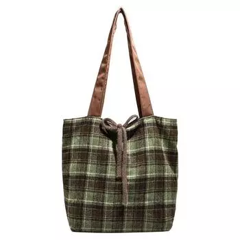 Осенне-зимняя клетчатая сумка-тоут, универсальная сумка для поездок на работу на одно плечо, повседневная шерстяная сумка через подмышку в клетку