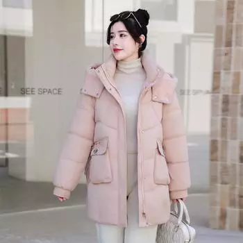 Осенне-зимняя корейская версия куртки с капюшоном, толстая хлопковая куртка-пуховик, средняя и длинная пуховая куртка, свободная верхняя куртка, хлопковая куртка XXXXL белый
