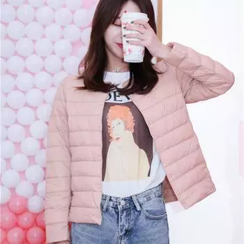 Осенне-зимняя корейская версия нового пуховика, женский тонкий круглый V-образный вырез, длинный рукав, облегающая подкладка, короткая модная куртка M белый