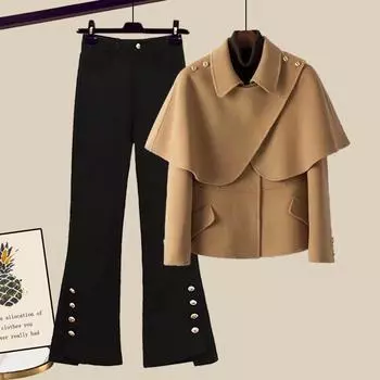 Осенне-зимняя корейская версия ретро-дизайна Sense Stitching Suit Jacket Micro-Laved Jeans Fashion Two Piece Suit 4XL