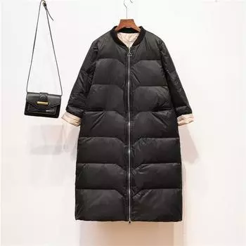 Осенне-зимняя корейская версия выше колена воротник-стойка большой размер свободная и тонкая утолщенная бейсбольная куртка пуховик женский средний и длинный S хаки