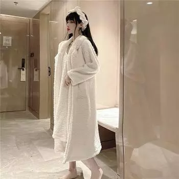 Осенне-зимняя корейская женская пижама Pure Desire, женская коралловая бархатная утепленная юбка на подтяжках, длинная ночная рубашка, комплект домашней одежды XL розовый