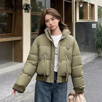 Осенне-зимняя короткая хлопковая куртка больших размеров, женская куртка с воротником-стойкой, модная куртка из хлопка с эффектом старения M чёрный