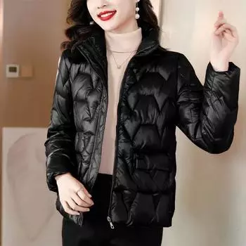 Осенне-зимняя короткая хлопковая куртка женская корейская версия осеннее пальто женское легкое и теплое зимнее хлопковое пальто L чёрный