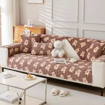 Осенне-зимняя короткая плюшевая подушка для дивана с изображением медведя, милая подушка из молочного волокна, нескользящая, полностью покрытая, универсальная, простая, скандинавская, с рисунком 70*70cm