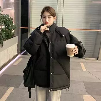 Осенне-зимняя короткая свободная хлопковая куртка с капюшоном, модная женская повседневная плотная контрастная куртка из хлопка XL белый