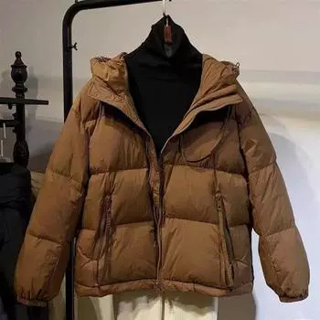 Осенне-зимняя короткая утолщенная теплая куртка с хлопковой подкладкой, женская куртка с капюшоном, маленькая свободная куртка на молнии с хлопковой подкладкой, верхняя одежда L светло-коричневого