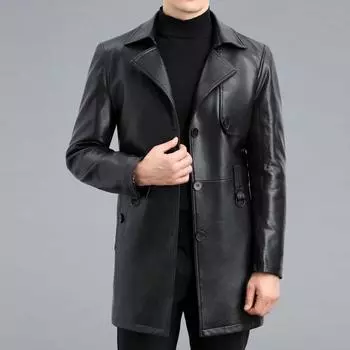 Осенне-зимняя кожаная дубленка средней длины с воротником из овчины, мужская кожаная ветровка из овчины и бархатная куртка 170