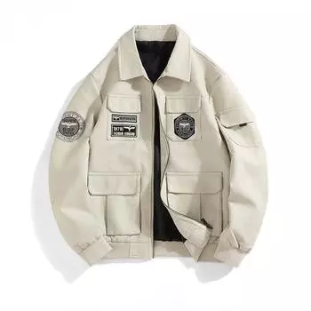 Осенне-зимняя кожаная куртка пилота для мужчин, вышитая в корейском стиле кожаная куртка мотоциклиста для мужчин со значками, тонкая, красивая и модная M