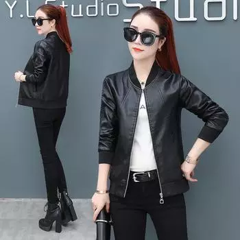 Женская кожзам куртка на замке большого размера XXXXL