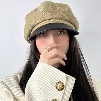 Осенне-зимняя кожаная шерстяная восьмиугольная шляпа с полями берет женственная шляпа газетчика британская шерстяная кепка художника M56-58cm серый