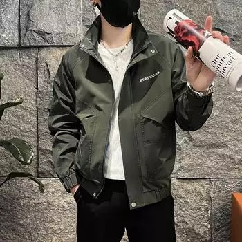 Осенне-зимняя красивая рабочая куртка мужская новая модная вышитая повседневная хлопковая куртка со стоячим воротником мужская одежда 4XL