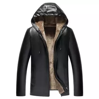 Осенне-зимняя красивая теплая бархатная толстая кожаная куртка мужская куртка с капюшоном и бархатная толстая меховая куртка парка пальто 2XL жёлтый