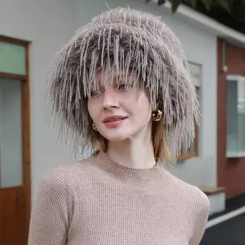 Осенне-зимняя креативная защита ушей с длинными волосами, плюшевая шапка синий/серый