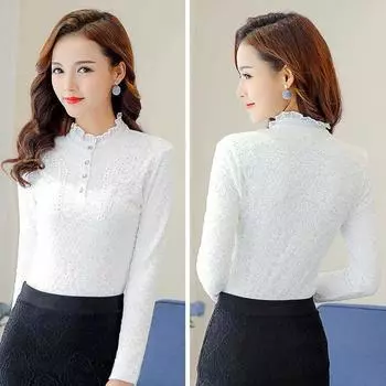 Осенне-зимняя кружевная рубашка, тонкая верхняя рубашка, женская теплая рубашка больших размеров с бархатной подкладкой XXXXXL