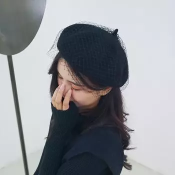 Осенне-зимняя кружевная шляпа-бутон в стиле британского художника в стиле ретро шерстяная элегантная универсальная сетчатая женская шляпа-берет M56-58cm красный