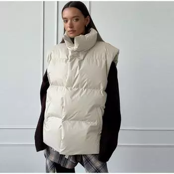 Осенне-зимняя куртка без рукавов, женская модная свободная толстая жилетка, однотонная повседневная спортивная хлопковая куртка с воротником-стойкой, теплая женская жилетка S абрикосовый