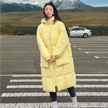 Осенне-зимняя куртка больших размеров для женщин средней длины, утолщенная и с подкладкой, свободная, с капюшоном и воротником-стойкой, повседневная, удобная верхняя одежда XL