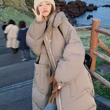 Осенне-зимняя куртка больших размеров для женщин средней длины, однотонная, утепленная и подбитая, свободная, с капюшоном, повседневная, удобная верхняя одежда XL