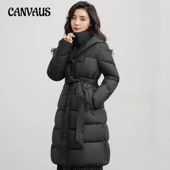 Осенне-зимняя куртка больших размеров из хлопка для женщин средней длины с воротником-стойкой и капюшоном, однотонная, утепленная, теплая, темпераментная хлопковая одежда M чёрный