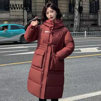 Осенне-зимняя куртка больших размеров из хлопка с пуговицами из коровьего рога, женская, с воротником-стойкой, с капюшоном, однотонная, из темпераментного хлопка M чёрный