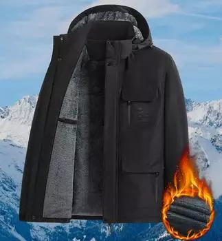 Осенне-зимняя куртка для альпинизма на открытом воздухе с утолщенным бархатным флисом для мужчин, спортивная, теплая, с капюшоном 5XL чёрный