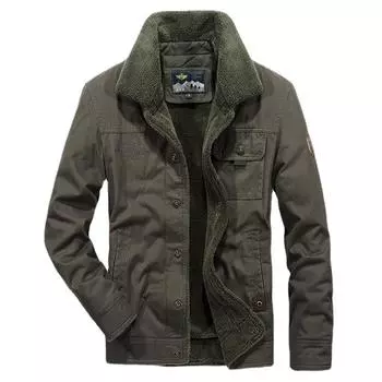 Осенне-зимняя куртка для людей среднего и пожилого возраста с утеплителем Утолщенная куртка Мужская куртка с утеплителем большого размера Утолщенная куртка с начесом M хаки