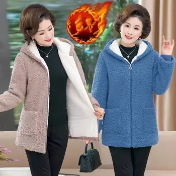 Осенне-зимняя куртка для мам из утолщенного искусственного овечьего меха с частицами бархата, женская теплая куртка L красный