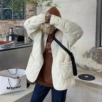 Осенне-зимняя куртка, хлопковая одежда с длинным абзацем, женская повседневная свободная утолщенная спортивная хлопковая одежда, женская куртка большого размера S белый