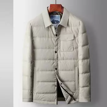 Осенне-зимняя куртка из белого гусиного пуха для людей среднего возраста и молодежи, терморубашка, повседневная легкая мужская куртка-пуховик M чёрный