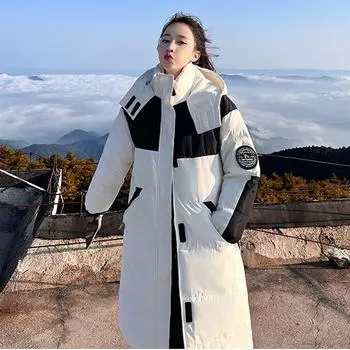 Осенне-зимняя куртка из хлопка для женщин, свободная куртка из хлопка длиной до колена, повседневная куртка, модная женская верхняя одежда XL белый