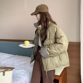 Осенне-зимняя куртка из хлопка, свободная и модная женская одежда, плотная куртка из хлопка, короткая куртка из хлопка, повседневная куртка из хлопка с воротником-стойкой XL белый