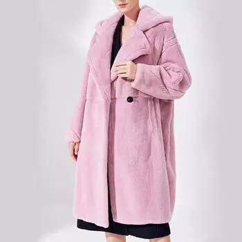 Осенне-зимняя куртка из искусственного меха кролика Рекс, женская куртка средней и длинной длины, воротник, модный темперамент S чёрный